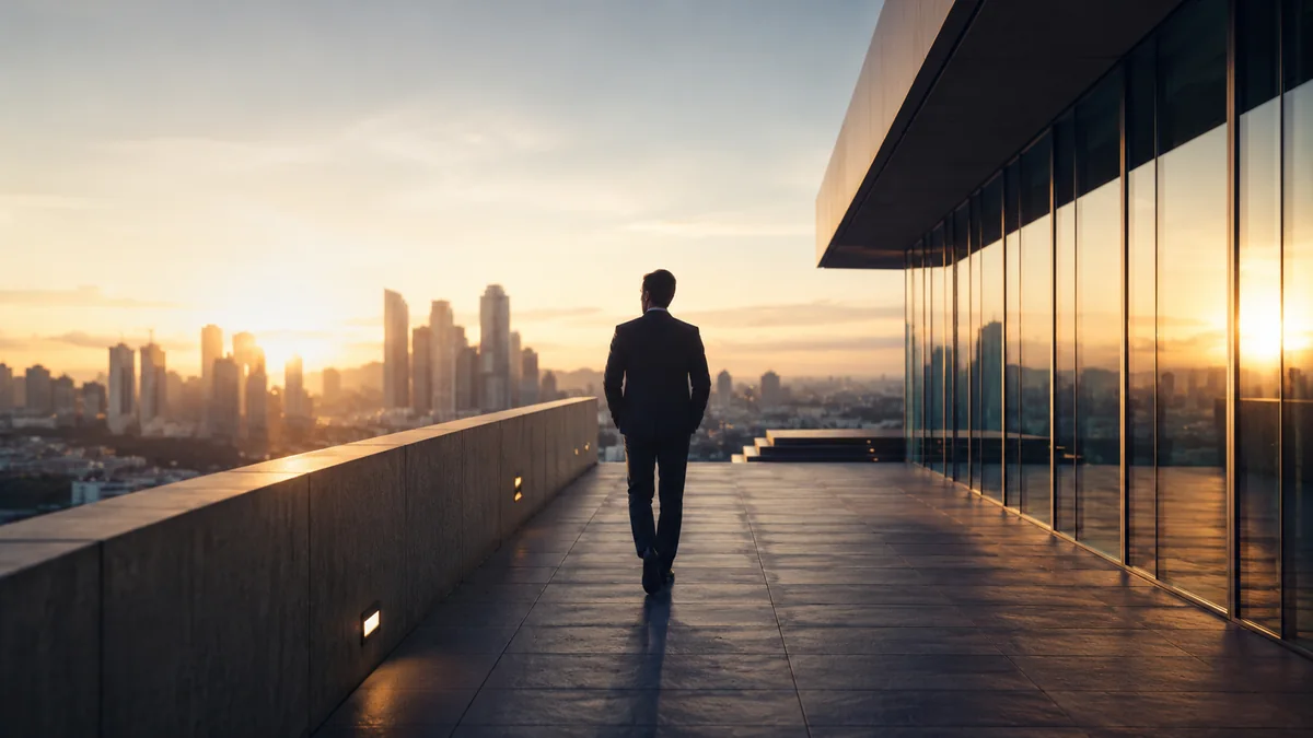 Profesional avanzando hacia una decisión empresarial tras superar la parálisis por análisis